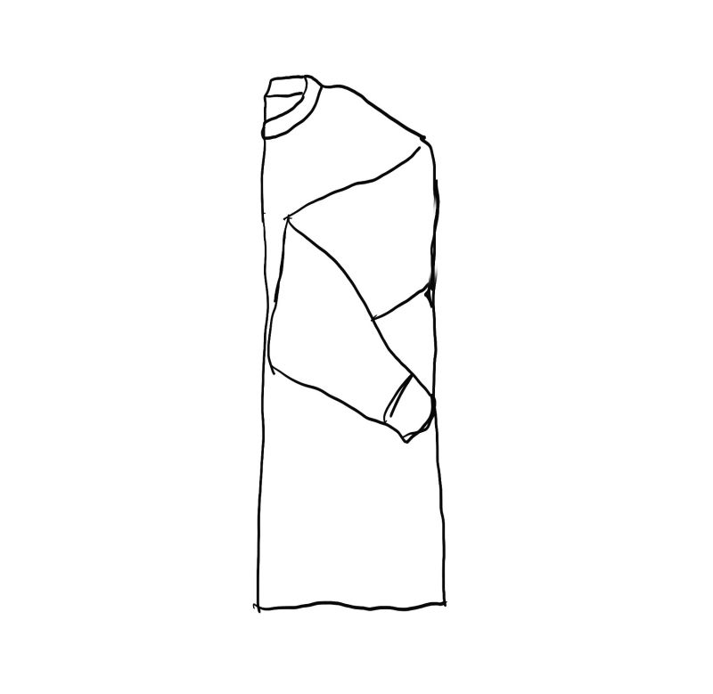 Sketch of folding a long sleeve T-shirt step 4: sleeves folded at elbow