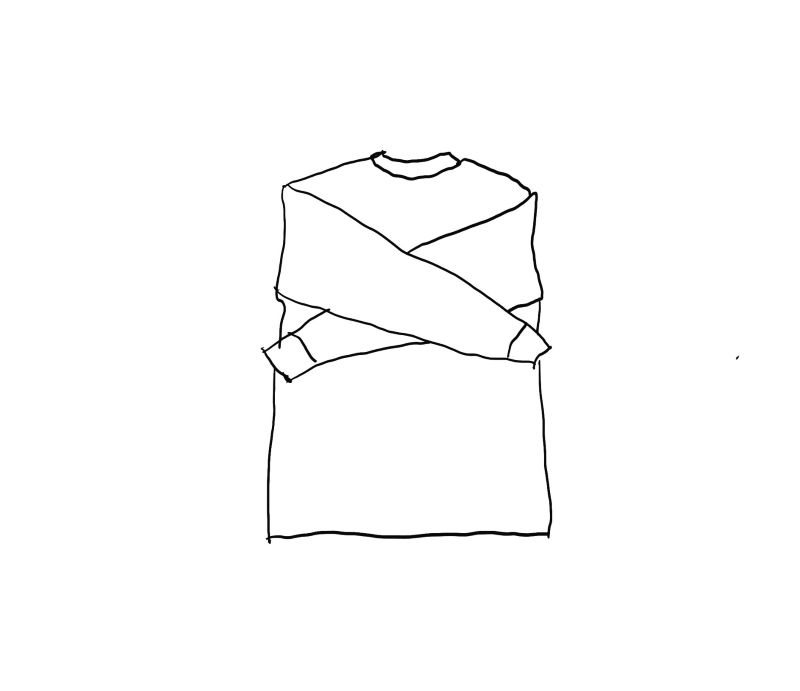 Sketch of folding a long sleeve T-shirt step 2: sleeves folded diagonally